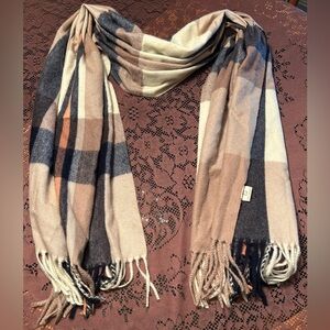 Pretty Persuasions Tan and Gray Scarf 70”X27”